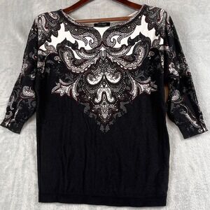 White House Black Market Womens S Sweater Black White Red Upscale Whimsigoth